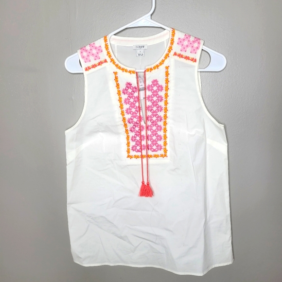 J CREW Boho Embroidered Top Size 2 NWT - Picture 1 of 7